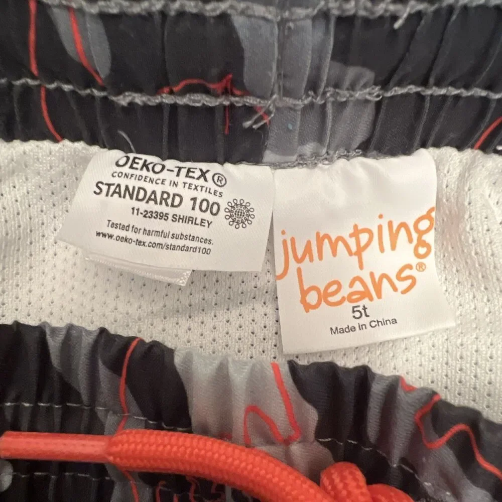 Jumping Beans Boys 5T 2-Piece Swim Set Orange Dino Swim Shirt & Camo Trunks